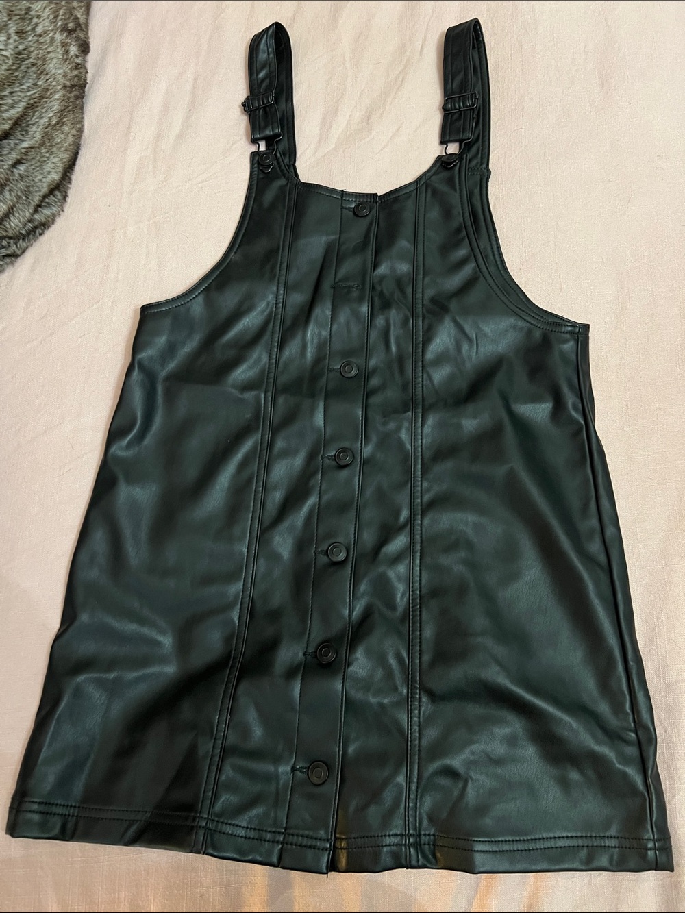 Celebrity Pink Black Faux Leather Button-Front Pinafore Dress